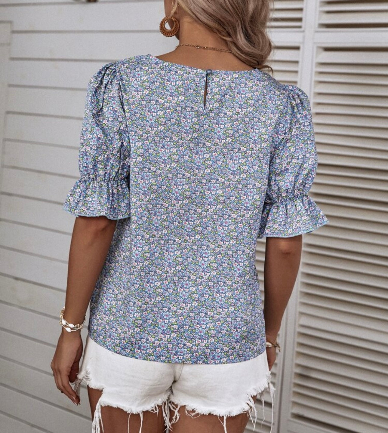 Floral Flounce Sleeve Blouse Multicolor