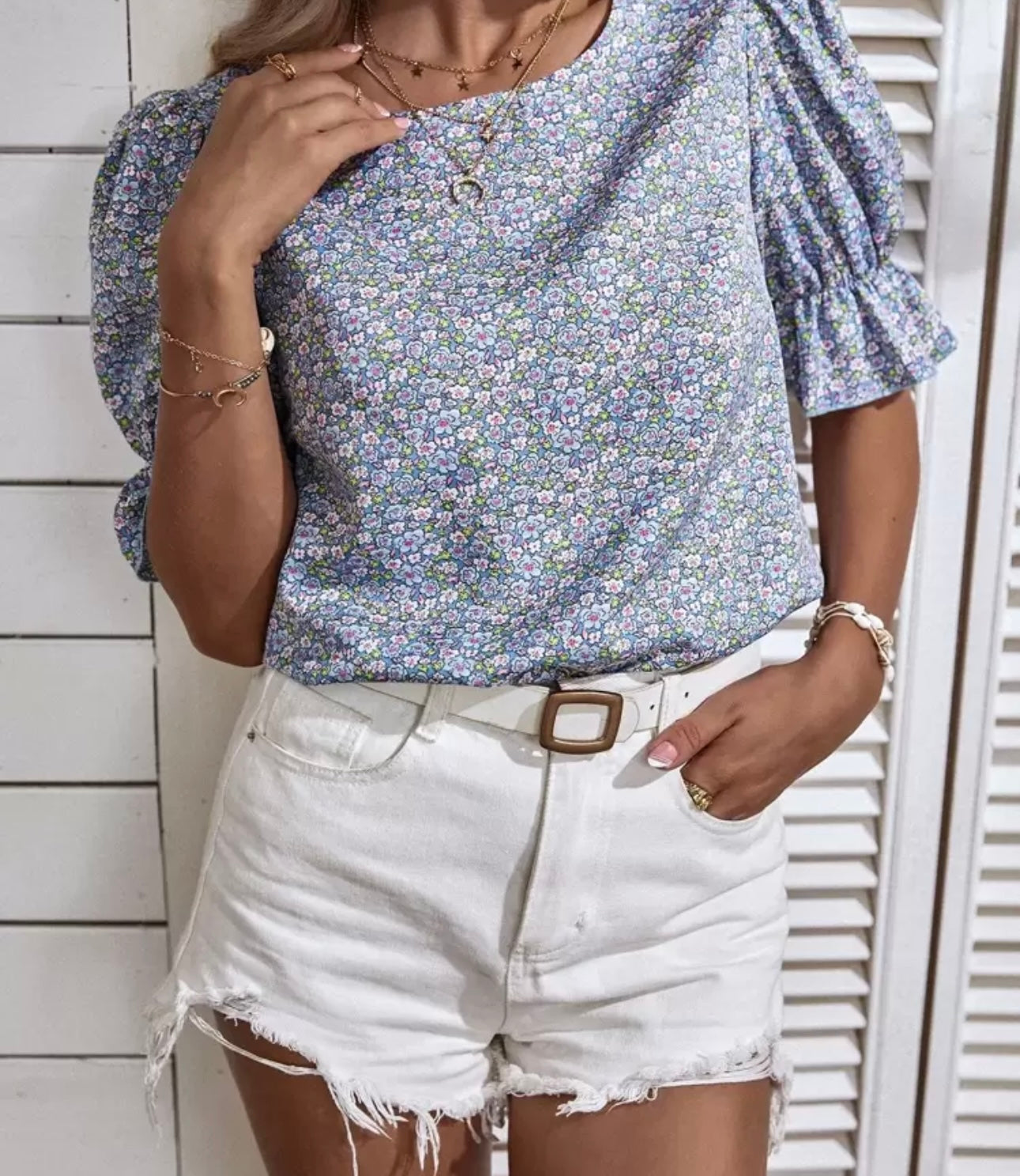 Floral Flounce Sleeve Blouse Multicolor