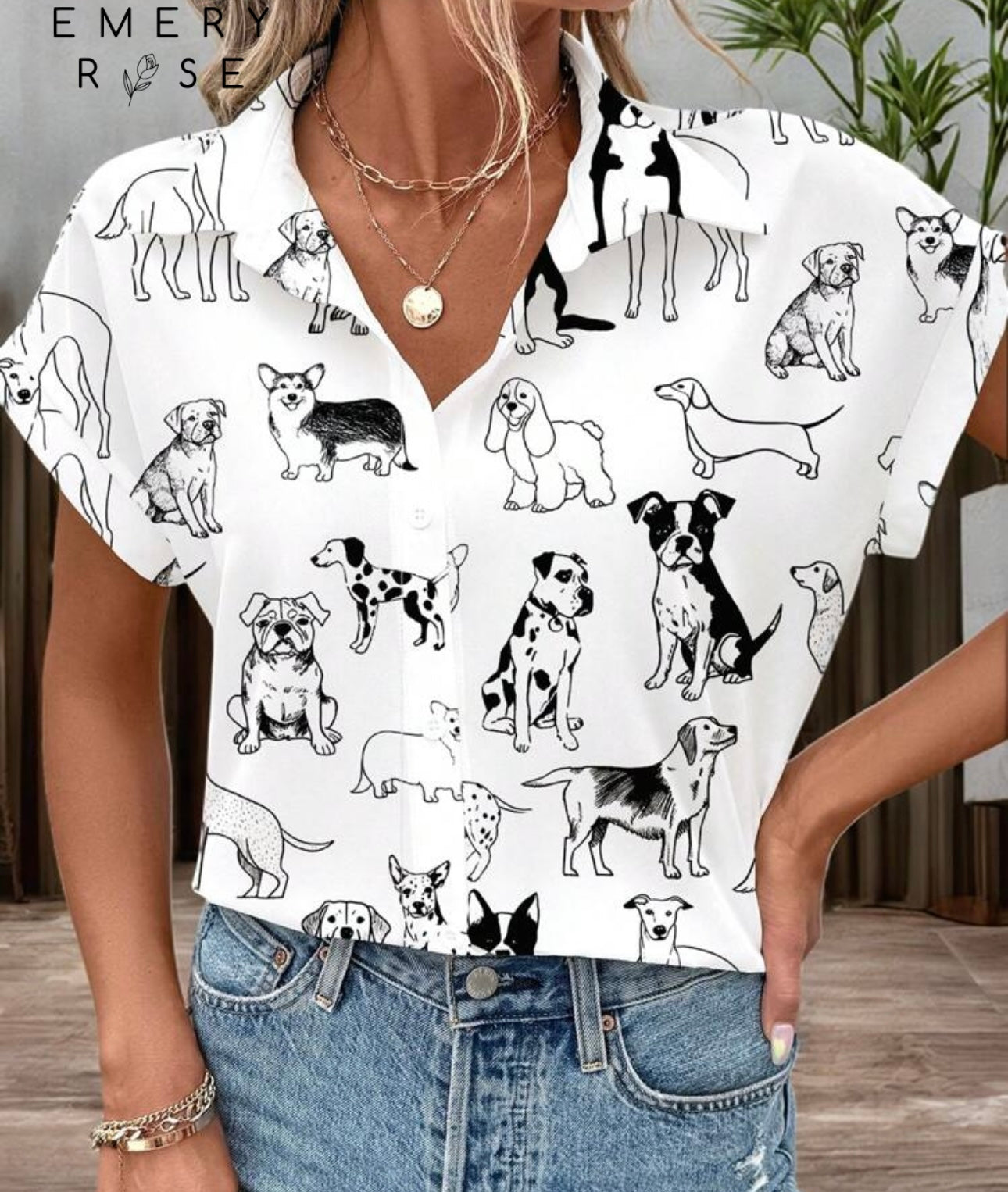 Puppy Women Button Up Blouse