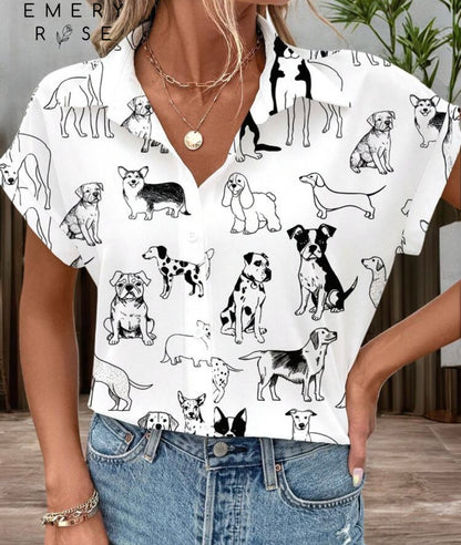 Puppy Women Button Up Blouse