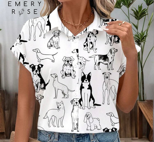 Puppy Women Button Up Blouse